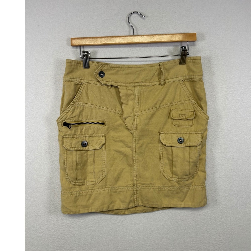 Gorpcore Utility Daughters of the Liberation Womens 2 Tan Cargo Mini Skirt Linen